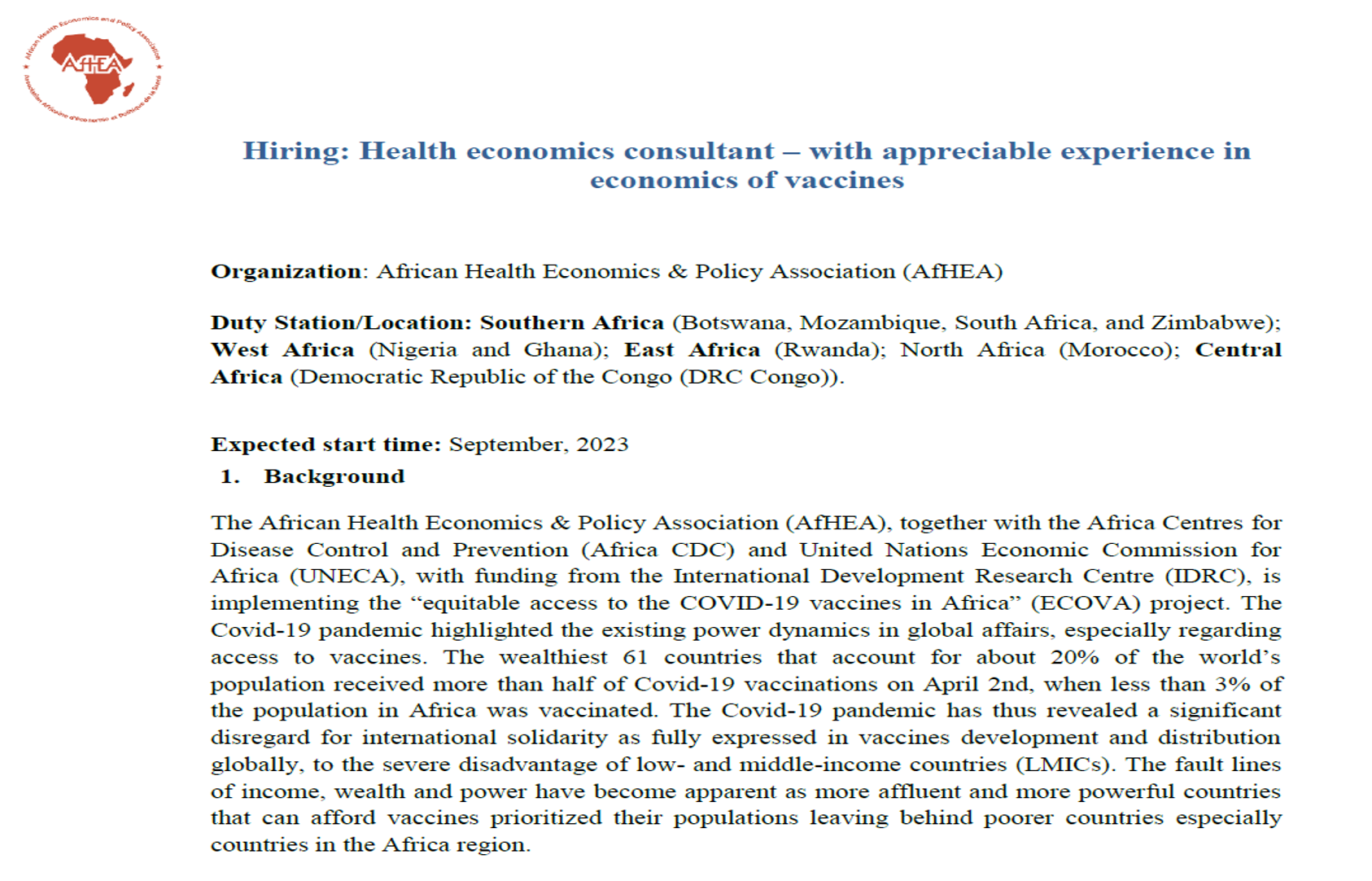 Featured image for “Hiring: Health Economics Consultants – with appreciable experience in the economics of vaccines”