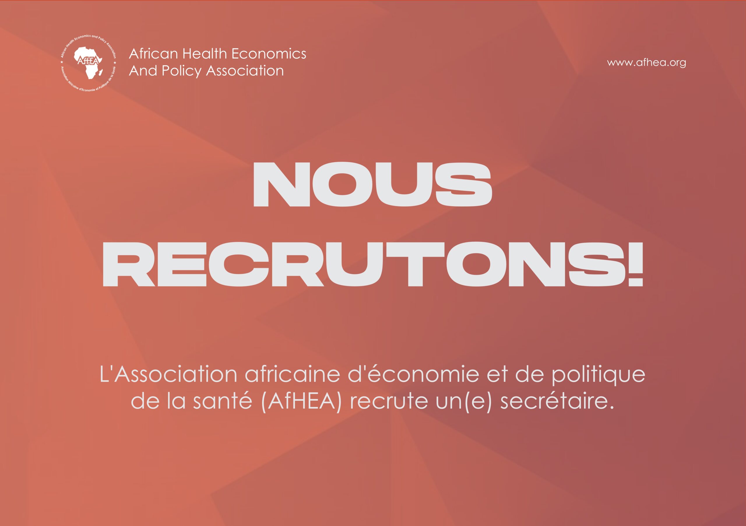 Organisation: Association Africaine d’Économie et de Politique de la Santé (AfHEA) Lieu de service / Localisation: Télétravail avec déplacements occasionnels vers les sites opérationnels/de conférence de l’AfHEA. Date de prise de fonction prévue: 1er Janvier 2026 Contexte L’Association africaine d’économie et de politique de la santé (AfHEA) est une association bilingue ( Anglais et Français) regroupant des experts en économie et en politique de la santé de toute l’Afrique. L’AfHEA œuvre à renforcer la recherche, le dialogue politique et le